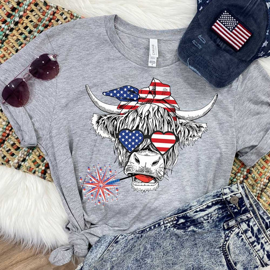 Patriotic Shaggy Cow Graphic Tee