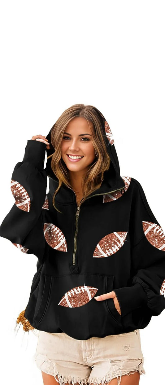 BiBi Sequin Football Half Zip Hoodie